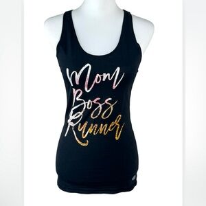 Raw Threads Mom Boss Runner Black Organic Bamboo Racerback Tank Top Small